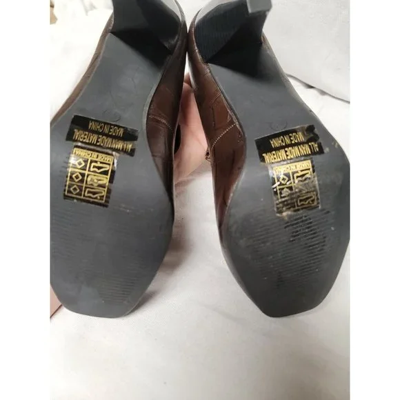 Henry Ferrera Venice Brown Platform Heel Pump Faux Croc Size 8.5 - Picture 8 of 8